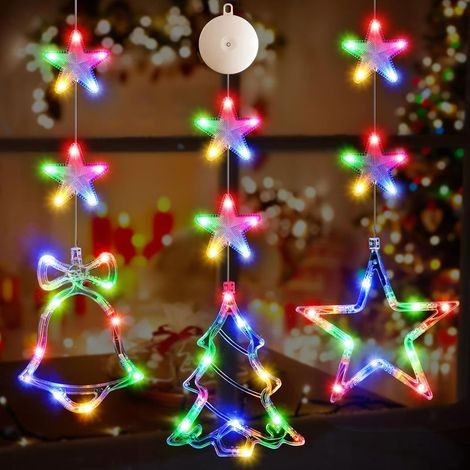 Lot de 3 lumières de Noël avec minuteur - Alimentées par piles - À suspendre - (Lumière fixe + clignotante) - Pour sapin de Noël, fenêtre, cheminée, décoration d'intérieur (1/5)