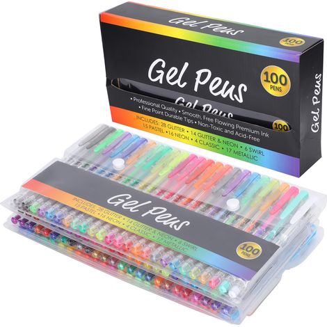 Lot de 100 stylos gel huileux multicolores, marqueurs fluo, pour écriture croquis dessin gribouillage, cadeau enfant (1/5)