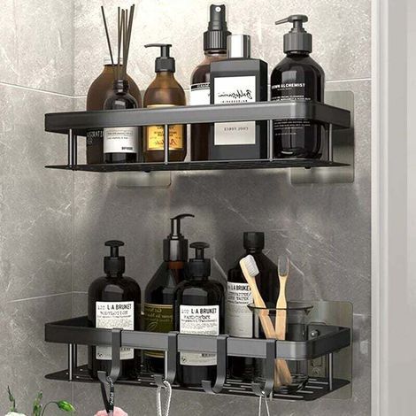 Etagère Douche Lot de 2,Serviteur de Douche,Sans Perage étagère Murale de Rangement pour Baignoire,pour Salle de Bain/Cuisine/Chambre (1/5)