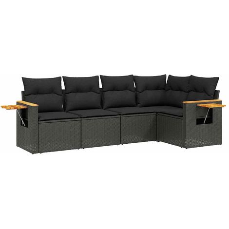 Maison Exclusive - Set Divani da Giardino 5 pz con Cuscini in Polyrattan Nero (1/5)