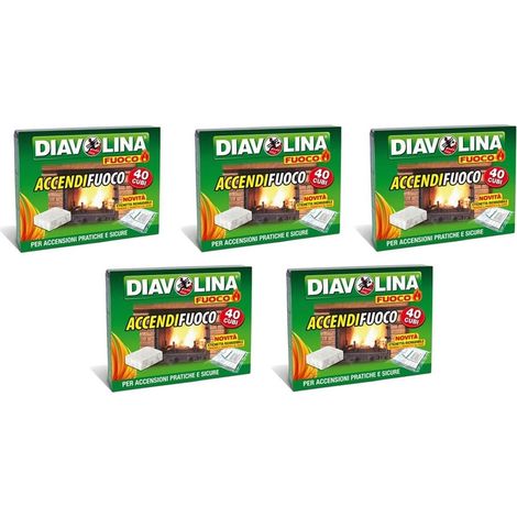 DIAVOLINA ACCENDIFUOCO 5 CONFEZIONI DA 40 CUBETTI STUFA BARBECUE ORIGINALE (1/2)