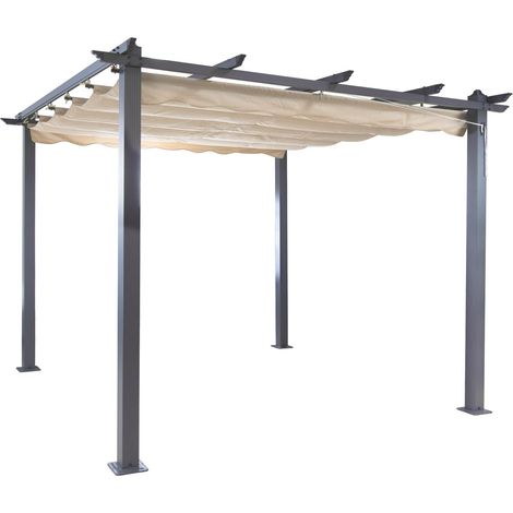 Alu Pergola Garten Pavillon Sonnenschutz Freiburg mit Sonnendach beige 296x296cm (1/5)