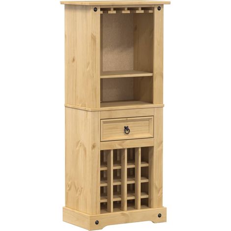 Botellero con cajón y balda 56 x 35 x 120 cm en madera maciza de pino marrón DEC024444 (1/5)