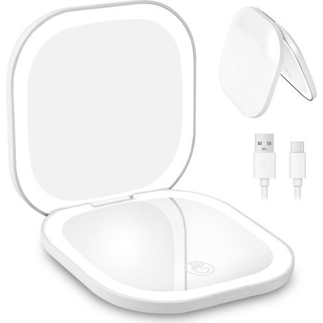 Blanc,Rechargeable Miroir de Voyage Grossissant, 3X/1X Miroir Maquillage Grossissant Lumineux, Miroir de Maquillage, avec 2Couleurs Eclairage, Double Face, pour un Maquillage Précis