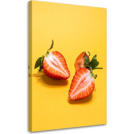 Quadro su tela, Fragole su uno sfondo giallo brillante - 40x60 (1/2)
