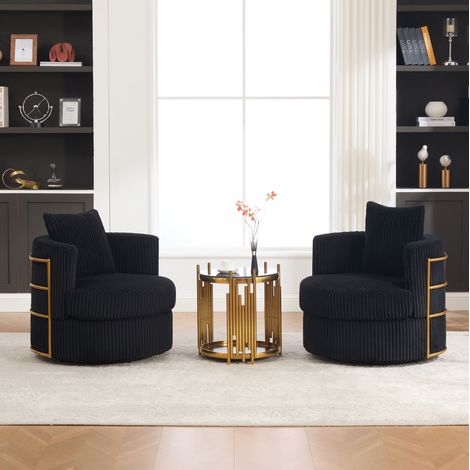 Sofá giratorio de 76 x 79 x 78 cm, 360°, de pana, con espacio de almacenamiento, estructura estable - negro (1/5)