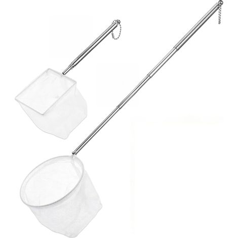 Set 2 Épuisette Aquarium, Acier Inoxydable, Maille Polyester, Manche Télescopique 20-48cm, Pour Bassin