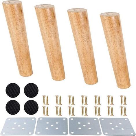 Pieds de meuble en bois de chêne coniqueLot de 4Hauteur 20 cmAccessoires inclus pour installation facileCompatible avec canapés et tables