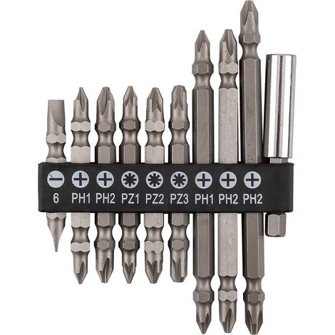 Jeu de forets à double extrémité SL6, PH1x2, PH2x3, PZ1/2/3, avec porte-embout magnétique 60 mm, 10 pièces. (1/4)