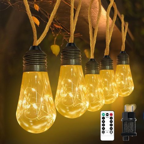 LED-Lichterkette für den Innen- und Außenbereich, 7 m, 20 LEDs im Vintage-Stil mit Hanfseil, 8 Modi, Timer, Dekoration für Gärten, Partys, Balkone, Schlafzimmer (Warmweiß) (1/5)