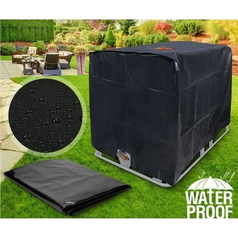 Black Oxford fabric shade cover for 1000L IBC tank lids.