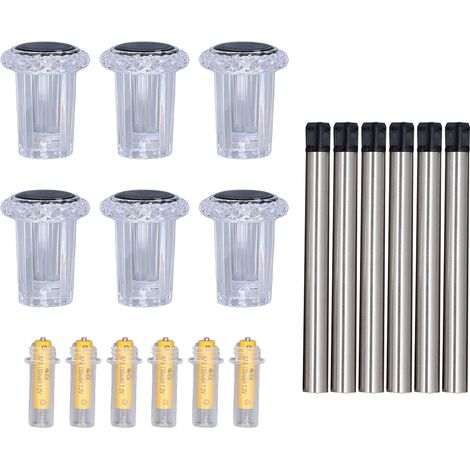 6er-Pack farbenfrohe Solar-Erdspieße zur Wegebeleuchtung, geeignet für Terrasse, Rasen, Garten und Außenbereich.