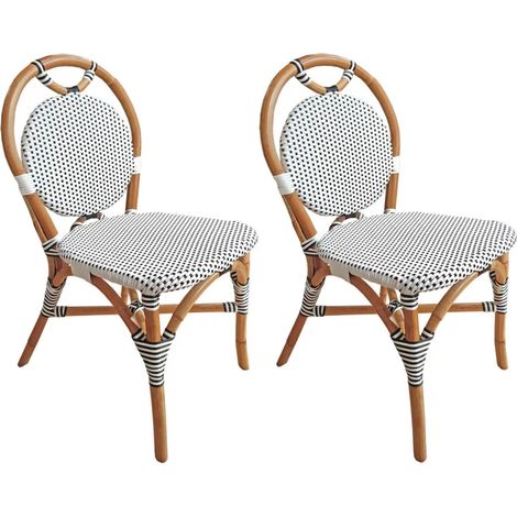 Lot 2 chaises bistrot en rotin naturel cannage noir et blanc - PIGALLE (1/5)