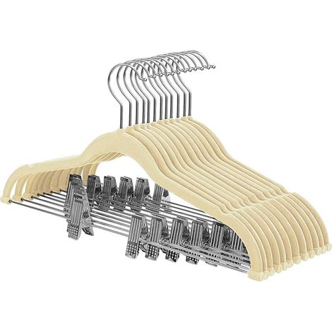 5/10 pièces Cintres avec Clips Mobiles Velours Ultra Mince Antidérapant Support Jupe Pantalon pour Voyage À Domicile (1/5)