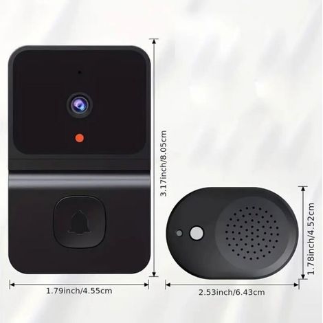 Sonnette Intelligente - Caméra Sans Fil - Audio Bidirectionnel - Vision Nocturne - WiFi 2,4 GHz - Batterie 800 mAh - Noir - 1 Pièce (1/4)