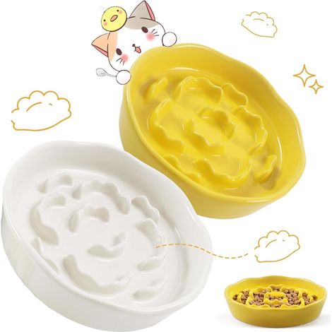 Cat Bowl Anti Glutton, Ceramic Cat Bowl, 2 Piece (1/5)