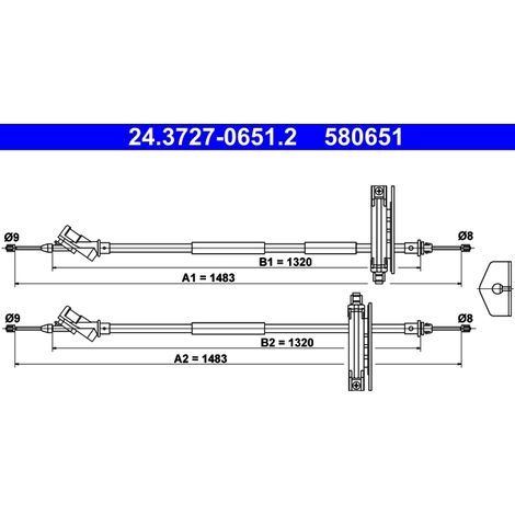Tirette à câble, frein de stationnement ATE 24.3727-0651.2 FORD 1205576 1253158