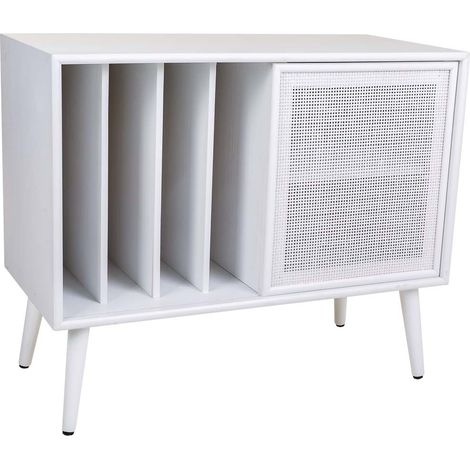 Mueble bajo de madera y rejilla en blanco 80x38x67