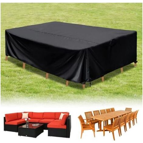 Housse Salon de Jardin 320x210x69cm Housse Table Jardin Protection Bache Table de Jardin Mobilier Extérieur Imperméable Anti-UV Tissu Oxford Noir avec Corde et Boucle Verrouillage (1/5)