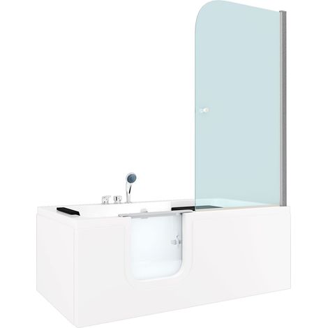 Seniorendusche und Sitzwanne Kombination Wanne mit Tür S15D-EH-L-EC 160x85x215cm MIT 2K Scheiben Versiegelung