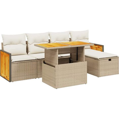 Set Divano da Giardino 6 pz con Cuscini Beige in Polyrattan vidaXL (1/4)