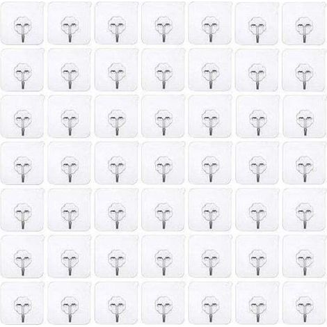 50 selbstklebende Haken ohne Bohren – Transparente Wandhaken – Transparente Klebehaken – Wasserfeste Türhaken – Ideal für Küche/Badezimmer (1/4)