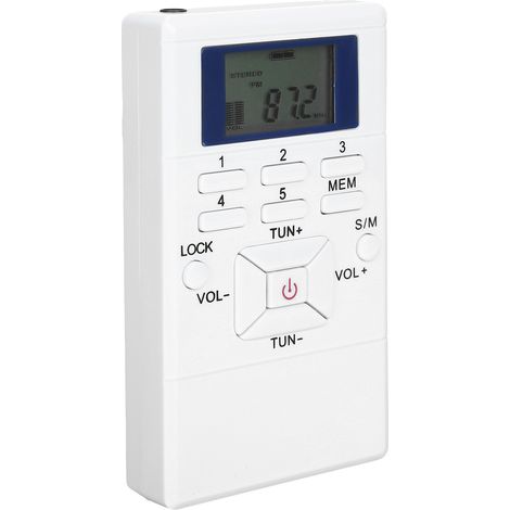 QQT102 Radio professionnelle mini portable FM stéréo avec écran LCD et écouteurs blancs