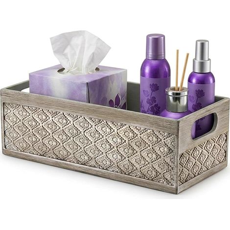 Boîte décorative de salle de bain - Panier de rangement pour papier toilette - Organiseur de rangement décoratif pour évier de salle de bain - Aspect gris argenté moderne (Dublin) (1/5)