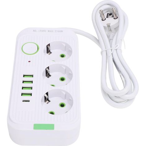 Multiprise Européenne 3 Prises 4 Ports USB 1 Type C Extension de Prise électrique Murale avec Câble de 2 M 10 et 2500 Ports USB de Conception Européenne Cet Adaptateur de 1 à (White) (1/5)