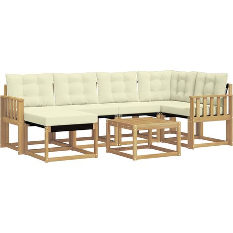 Outdoor Sofa Set with Cushion 7 pcs White and Cream vidaXL