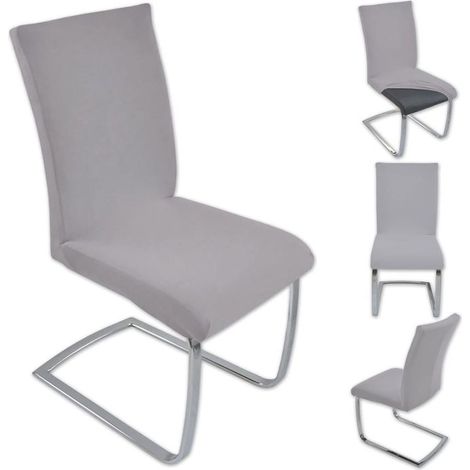 4 housses de chaise, polyester stretch moderne, gris uni, taille moyenne, pour salle à manger ou cuisine (1/4)
