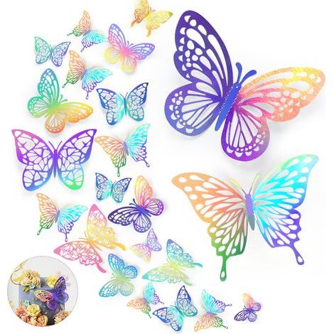 48 Pièces Stickers Papillons 3D Muraux – Décorations Murales Réalistes pour Fête, Chambre, Miroir, Ballon, Fleur ou Cadeau (1/5)
