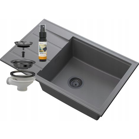 GRANIT GRIS LOUIS ÉGOUTTOIR ÉVIER SIPHON NOIR (1/5)