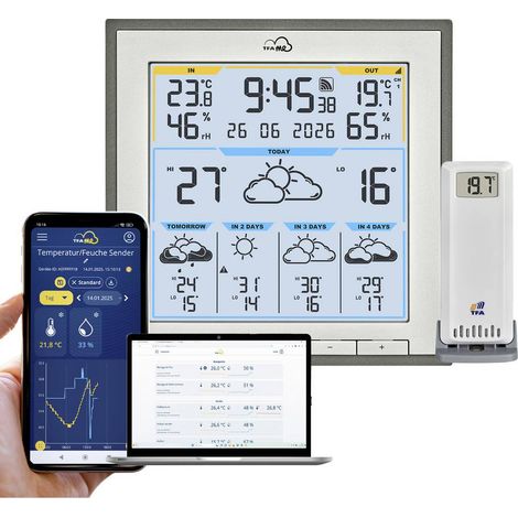 TFA Dostmann TFA.me ID-08 35.8105.10 Stazione meteo WLAN Previsione per 5 giorni Numero di sensori max. 50