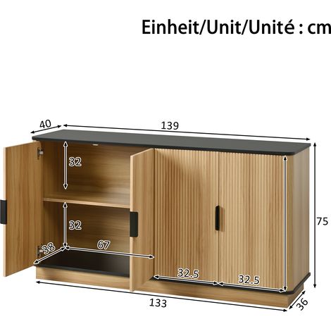Buffet, rangement intégré, 139 x 40 x 75 cm, panneaux de particules et bois, bois naturel (1/5)