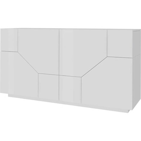 Credenza da Soggiorno 200 cm Bianco Laccato Lucido 4 Ante 2 Ripiani (1/4)