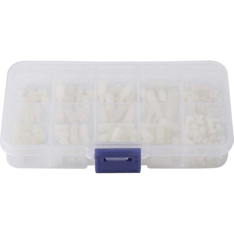 Assortiment de 200 vis et écrous hexagonaux en nylon M2.5 (filetage extérieur et intérieur) avec boîte en plastique