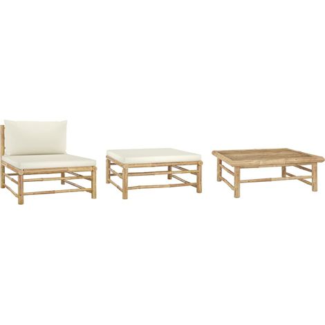 Salon de jardin 3 pcs - Canapé de jardin - Ensembles de Meubles d'exterieur - avec coussins blanc crème Bambou Chic-584984 (1/5)