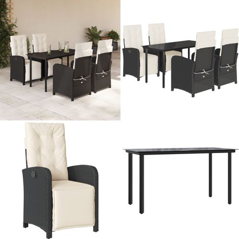 5-tlg. Garten-Essgruppe mit Kissen Schwarz Poly Rattan - Gartenmöbel - Gartenessgruppe (1/5)