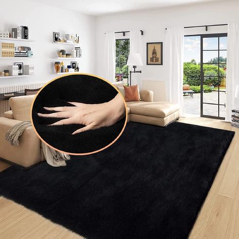Teppich Kunstfell Waschbar 180 x 270 cm (Rechteckig) Schwarz (1/5)