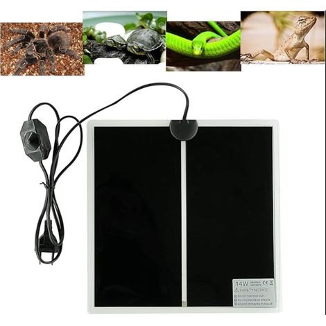 Tapis Chauffant Reptile Coussin Terrarium Réglable avec Contrôle De La Température pour Reptiles Tortue Serpents Lézards Geckos Araignées Aquarium 14W 28x28CM (1/5)