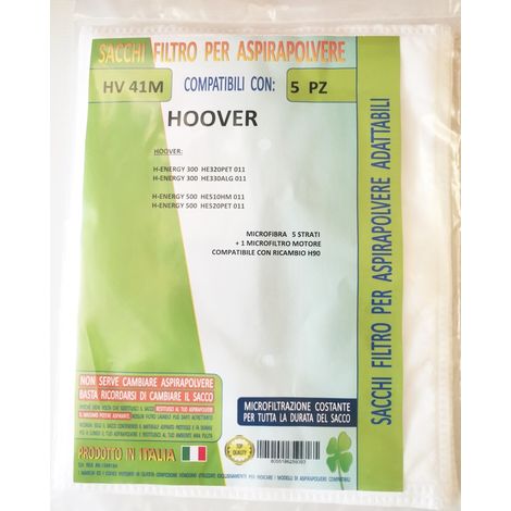 HOOVER 5 SACCHETTI ASPIRAPOLVERE  H -ENERGY  300 / 500 / HE320PET MICROFIBRA H90 (1/4)