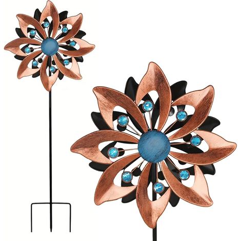 Carillon éolien de jardin - 145 cm - Couleur laiton - En métal - Moulin à vent cinétique 3D - Pour terrasse, pelouse et décoration de jardin (1/5)