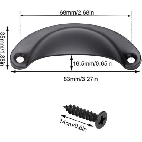 Paquet de 12 poignées en fer en forme de coquillage pour porte de placard de cuisine, poignées de tiroir (poignées de tasse noires) (1/3)