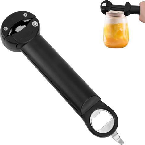 Ouvre-Boîte Magnétique Multifonction, Décapsuleur Rétractable en Acier Inoxydable Pince pour Couvercle de Bocal Fournitures de Cuisine pour Mains Faibles et Arthrite (Noir) (1/5)