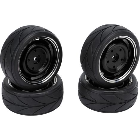 Pneus en caoutchouc noir pour voitures de drift RC 1/10 : moyeu en alliage d'aluminium, adhérence optimale et résistance à l'usure. (1/5)