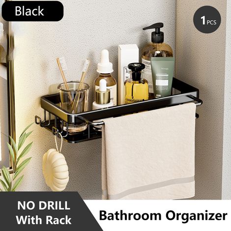 (noir-S) Étagère de rangement pour salle de bain en acier inoxydable antirouille, étagère de douche à ventouses, appareils de rangement ménagers (1/5)