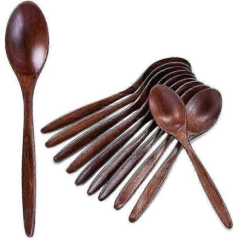 Cuillères en bois, lot de 10 cuillères à soupe en bois, cuillères de table en bois naturel à long manche pour manger, mélanger et cuisiner - 18,5 cm (1/3)
