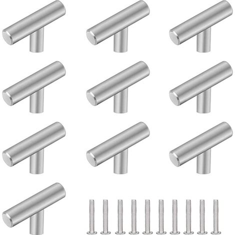 10 Pièces Poignee de Meuble Cuisine Inox, Poignée Meuble T, Poignée Meuble Tiroir Bouton, Poignee de Meuble Cuisine Acier Inoxydable, avec 10 Vis pour Armoire Porte Placard, Argent (1/5)