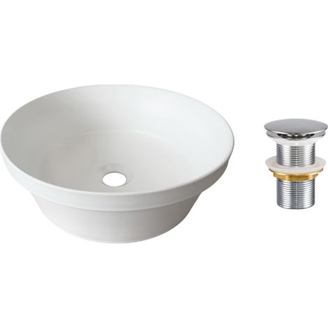 Lavabo da appoggio rotondo 40 cm bianco opaco con piletta clic clac